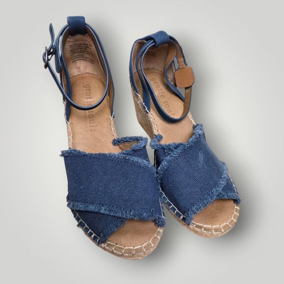 Gentle Souls Navy Canvas Espadrille Wedge Sandals Size 7M - Picture 2 of 6